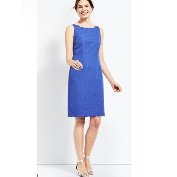 Talbots Blue Jacquard Sheath Scalloped Butterfly Design Sleeveless Mini Dress - Picture 1 of 7